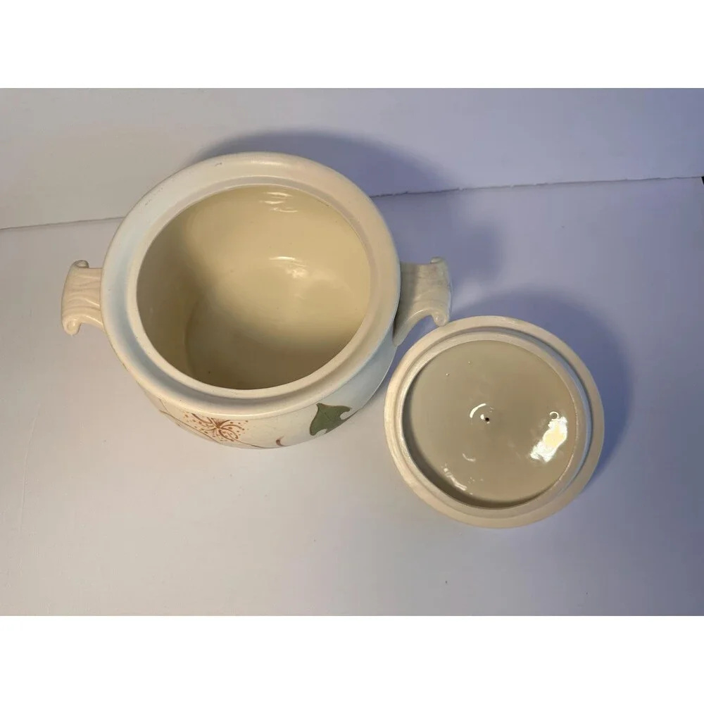 Handmade Hand Painted Ceramic Bean Pot Casserole with Dandelion Design - Signed